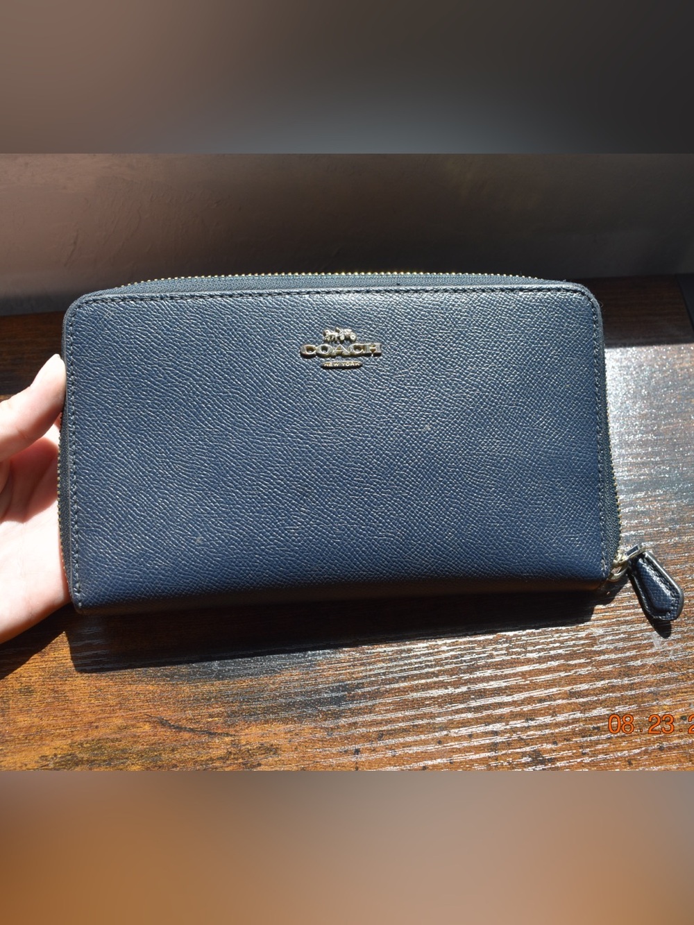 Coach Navy Zip-Around Saffiano Wallet